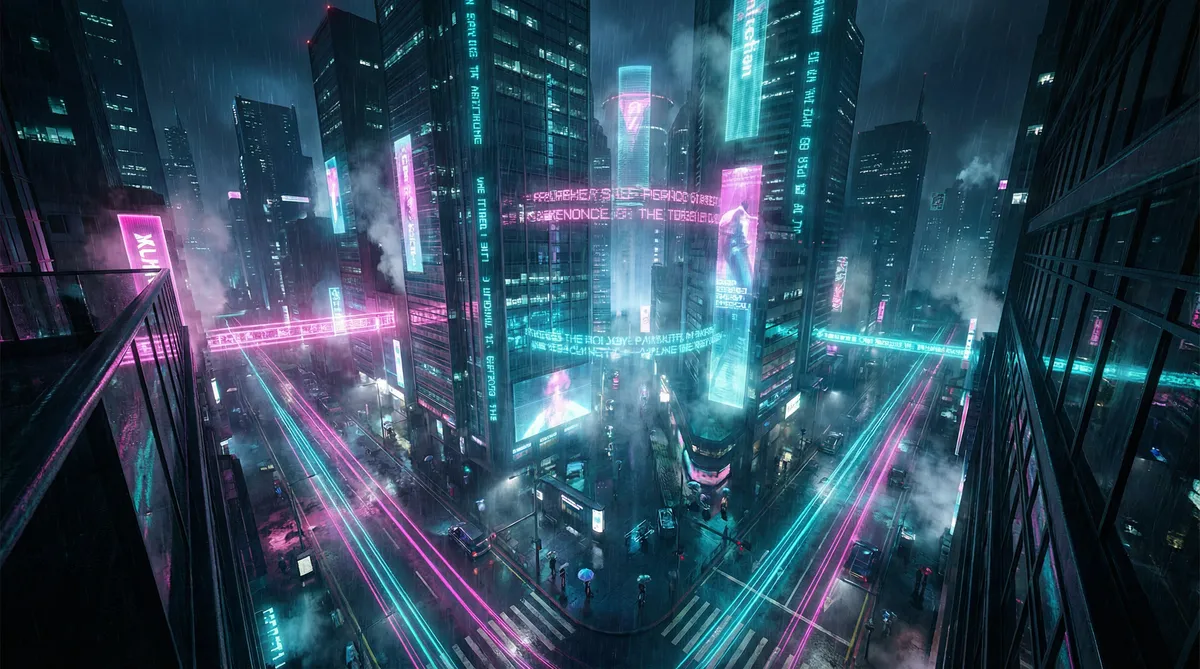 张大妈水很多 竖屏短剧平台首页背景 - 赛博朋克都市夜景